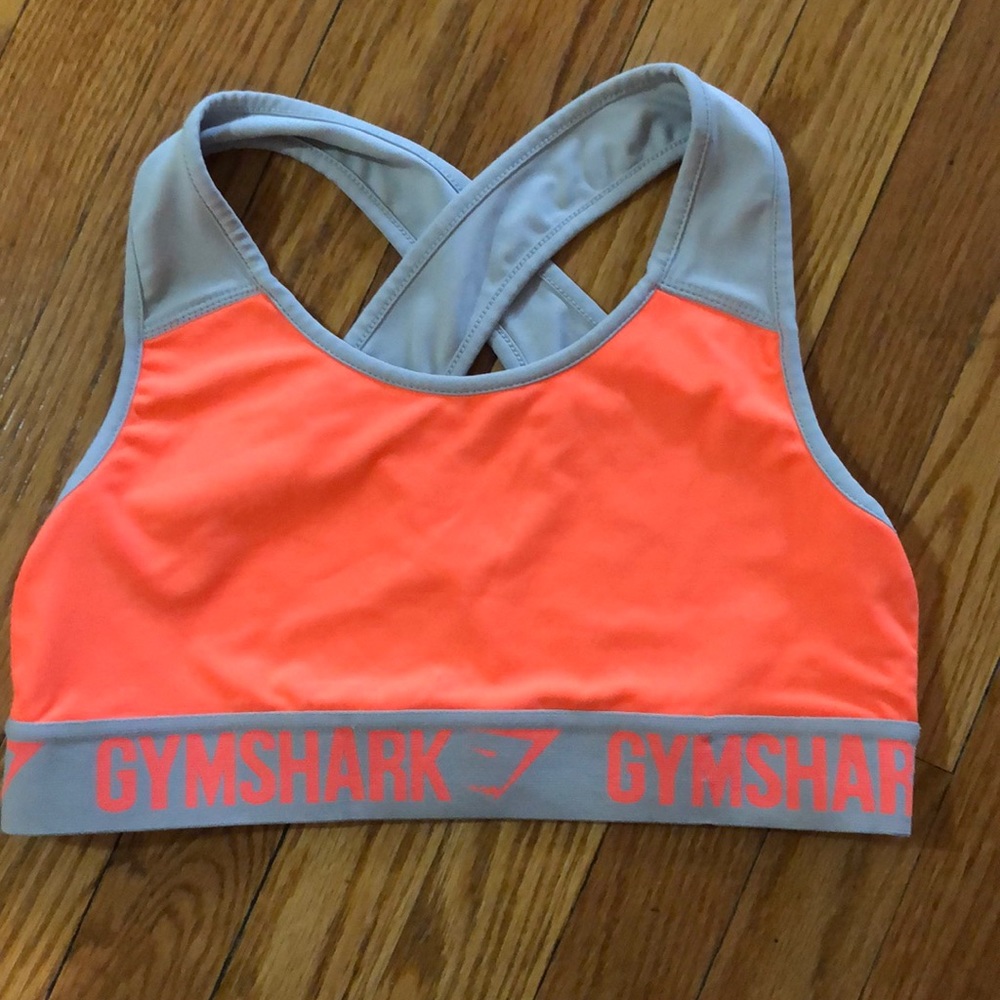 Gymshark neon orange and light grey sports bra